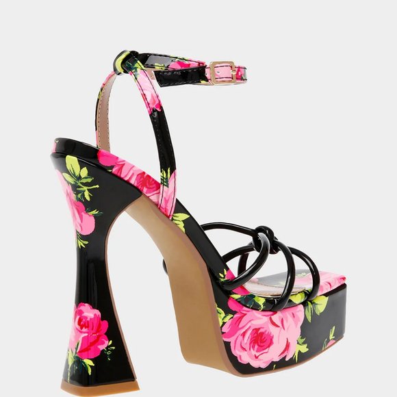 Betsey Johnson Black & Pink Floral Platform Sandals  392J - Picture 6 of 7